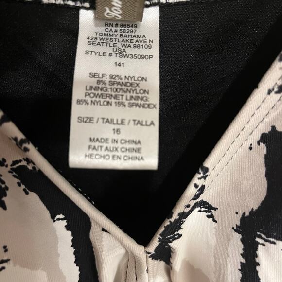 Tommy Bahama Swimsuit One Piece Neutral Colors Palm Tree Black Beige Size 16 - Picture 8 of 8